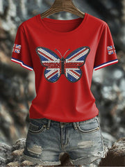 Women's UK Flag Butterfly Printed T-shirt