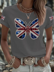 Women's UK Flag Butterfly Printed T-shirt