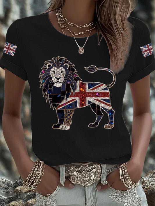 Women's UK Flag Lion Printed T-shirt