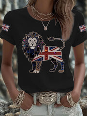 Women's UK Flag Lion Printed T-shirt