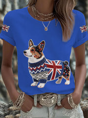 Women's UK Flag Corgi Printed T-shirt