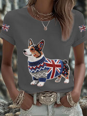 Women's UK Flag Corgi Printed T-shirt