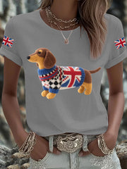 Women's UK Flag Dachshund Printed T-shirt