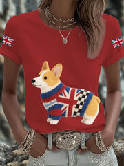 Women's UK Flag Corgi Printed T-shirt