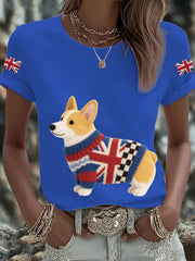 Women's UK Flag Corgi Printed T-shirt