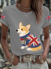Women's UK Flag Corgi Printed T-shirt