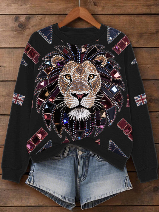 Women's UK Flag Lion Print Sweatshirt