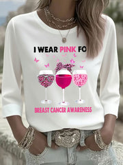 Women's Pink Goblet Print Casual T-shirt