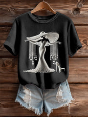 Women's Breast Cancer Pearl Art Cozy Knit Top
