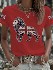 Women's British imitation diamond hot-drilling Printed Iron On Short Sleeve T-Shirt
