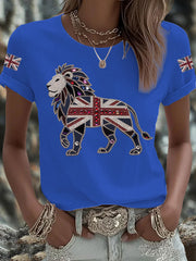 Women's British imitation diamond hot-drilling Printed Iron On Short Sleeve T-Shirt