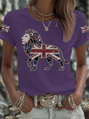 Women's British imitation diamond hot-drilling Printed Iron On Short Sleeve T-Shirt