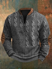 Men's Vintage Cable Pattern Print Casual Zipper Sweatshirt