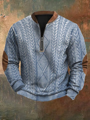 Men's Vintage Cable Pattern Print Casual Zipper Sweatshirt