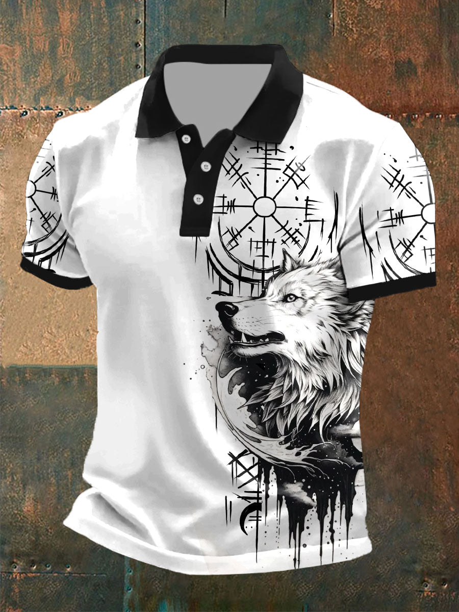 Men's wolf print casual tops