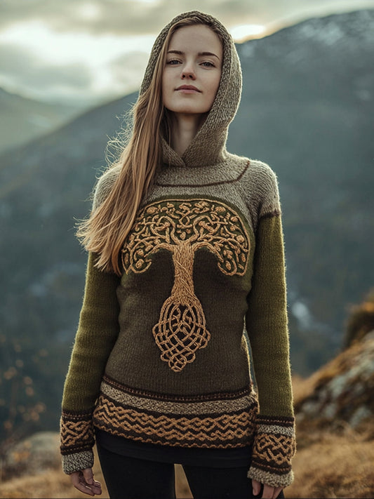 Women's Tree of Life Pattern Cozy Knit Hoodie