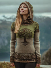 Women's Vintage Tree of Life Pattern Cozy Knit Hoodie