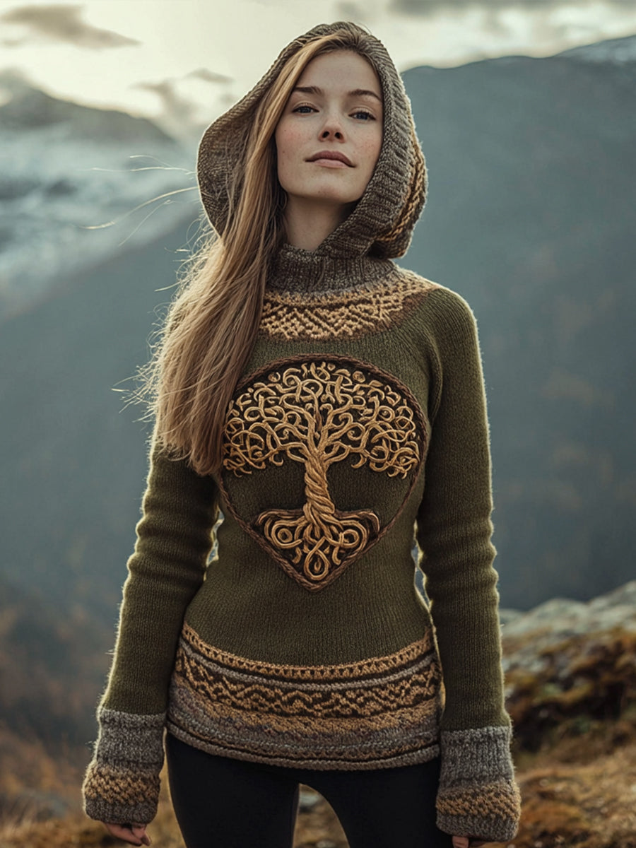 Women's Tree of Life Pattern Cozy Knit Hoodie