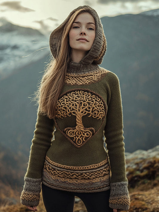 Women's Tree of Life Pattern Cozy Knit Hoodie