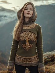 Women's Tree of Life Pattern Cozy Knit Hoodie