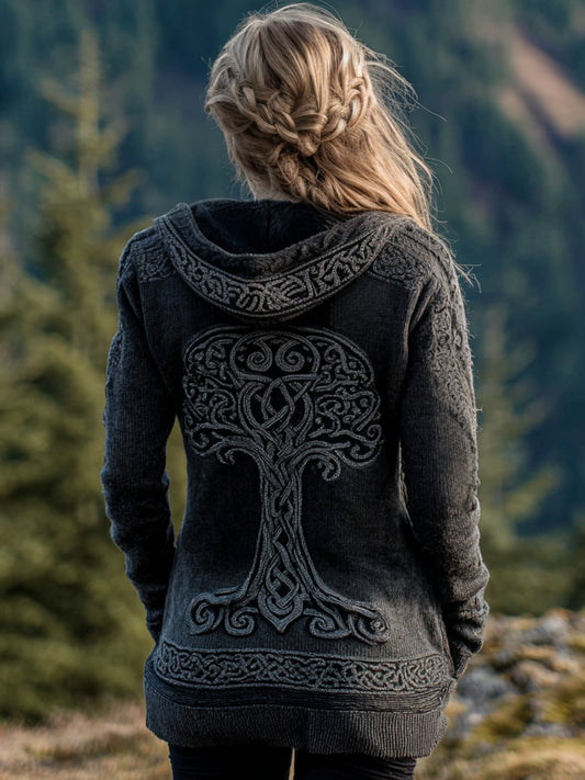 Women's Vintage Tree of Life Pattern Cozy Knit Cardigan