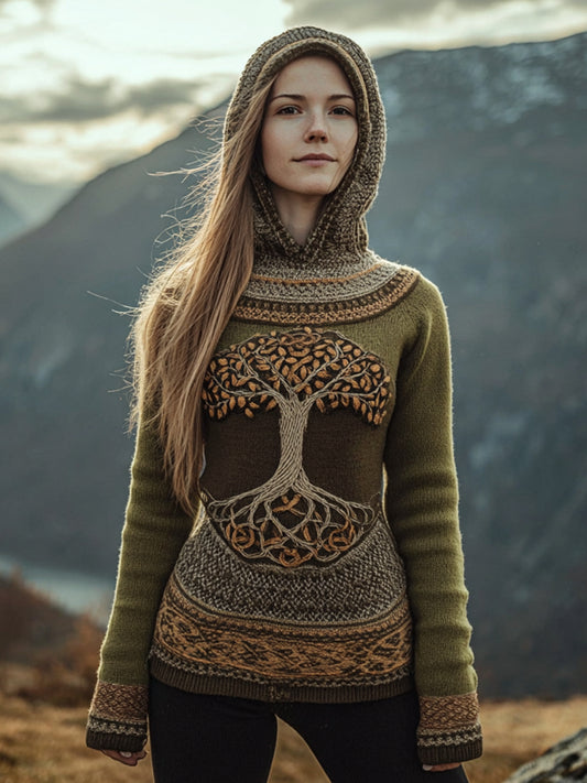 Women's Tree of Life Pattern Cozy Knit Hoodie