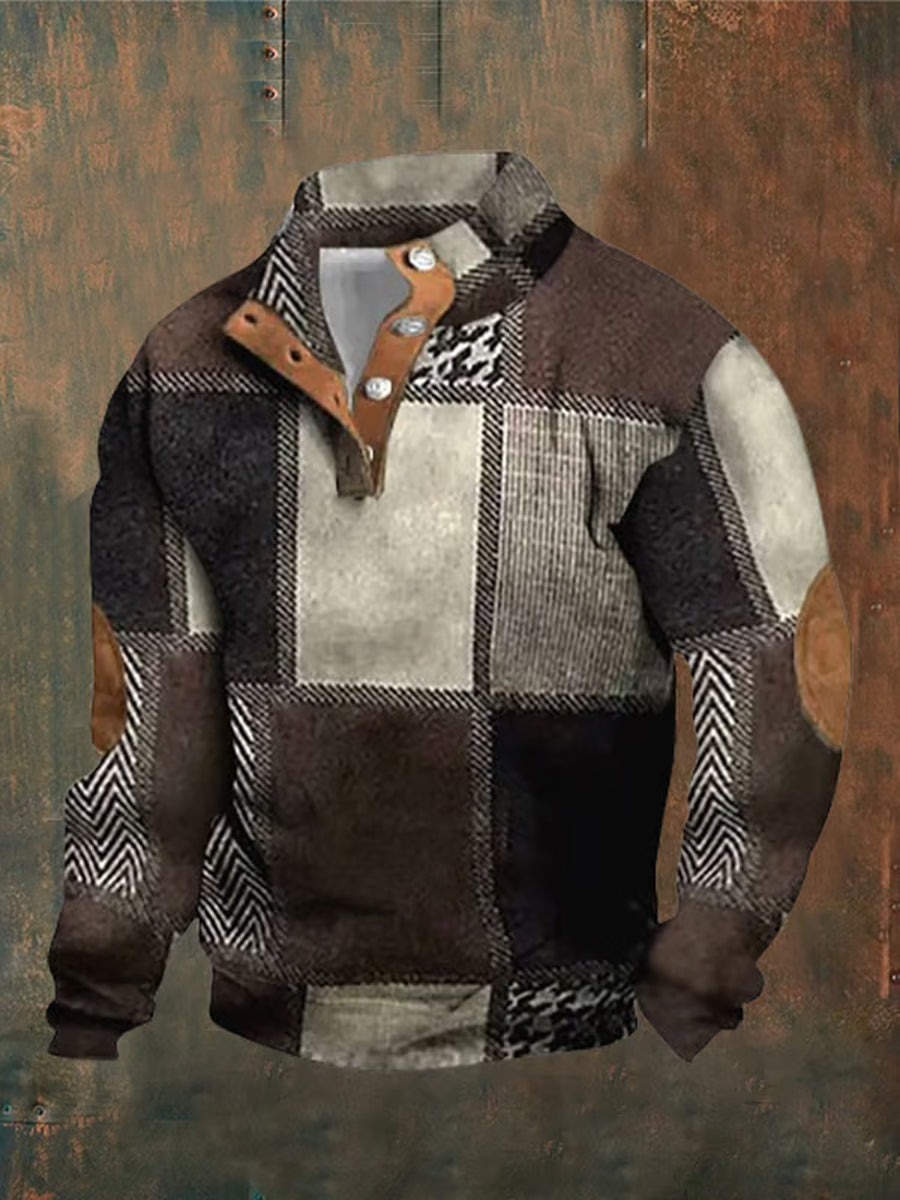 Men's Vintage Cable Pattern Print Casual Sweatshirt