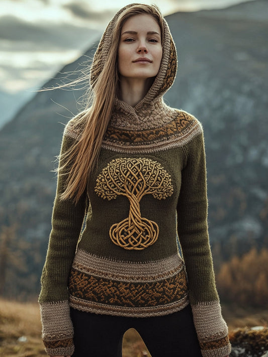 Women's Tree of Life Embroidered Cozy Knit Hoodie