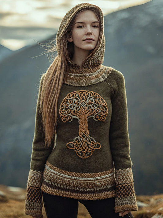 Women's Tree of Life Embroidered Cozy Knit Hoodie