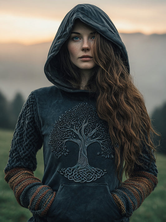 Women's Celtic Knot Tree of Life Pattern Vintage Hoodie