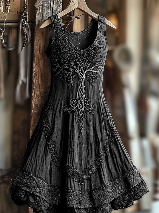 Women's Vintage Viking Tree Of Life Gradient Linen Dress