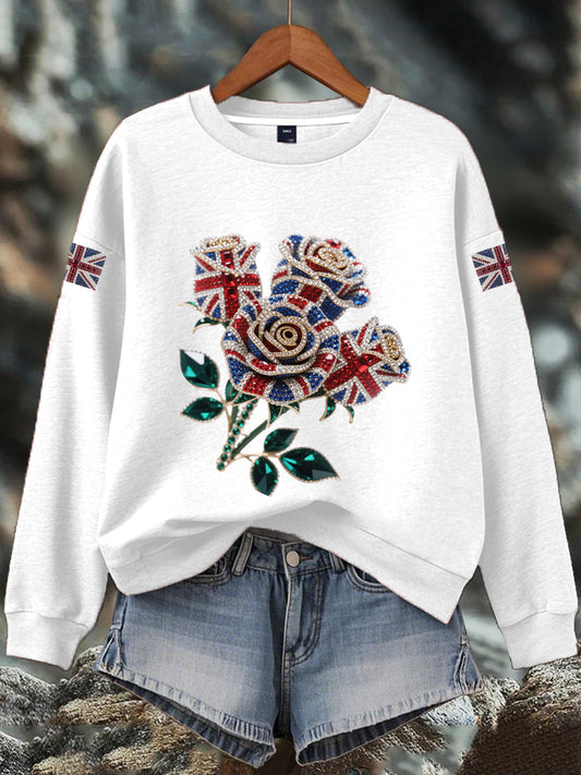 Women's British imitation diamond hot-drilling Print Sweatshirt