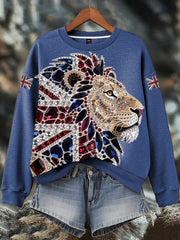 Women's British imitation diamond hot-drilling Print Sweatshirt