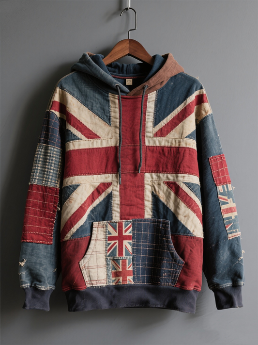 Men's British Flag Printed Casual Oversized Drop-Shoulder Hoodie with Pockets
