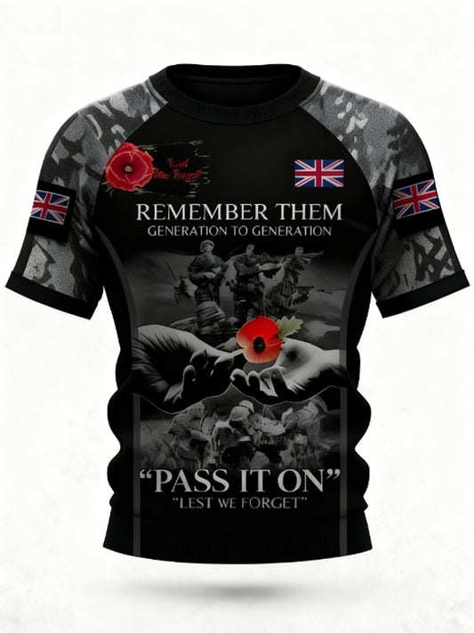 Men's 11th November Remembrance Day LEST WE'S FORGET Poppy Remembrance T-shirt