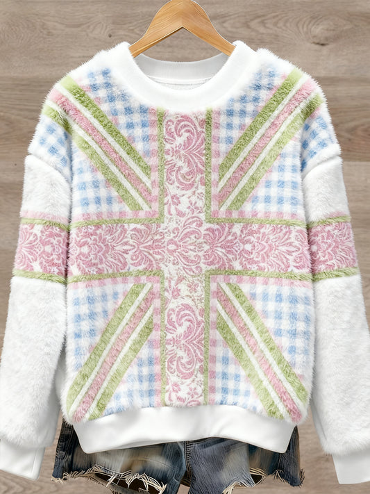 Women's British style Art Print Casual Flannel Sweater