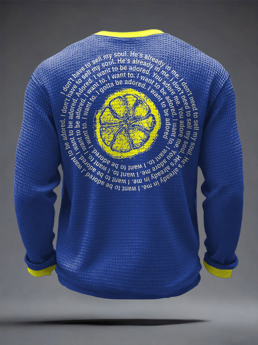 Men's I Wanna Be Adored Lemon Roses Music Lover Printed Waffle Tops