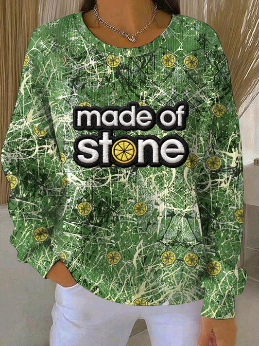 Women's Lemon Roses Music Lover Ribbed Round-Neck Sweatshirt