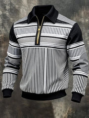 Men's Retro Stripes Print Casual Half-Zip Sweatshirt