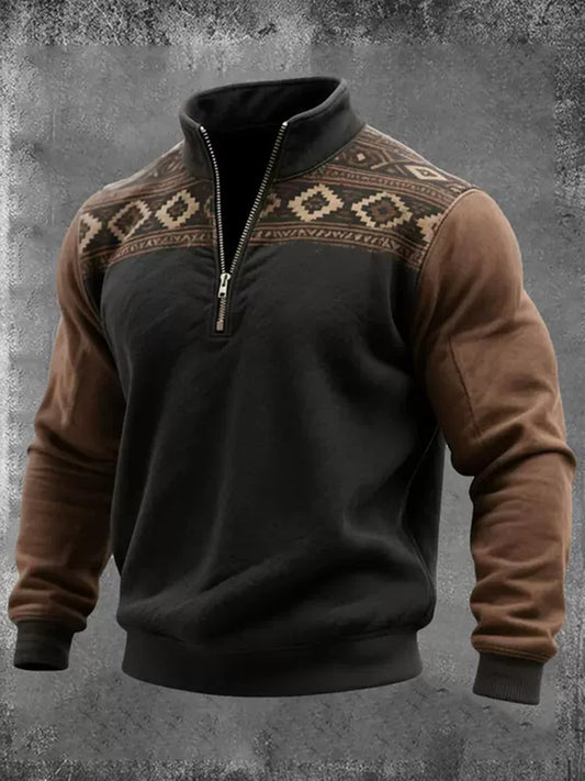 Men's Vintage Western Aztec  Zip-Up Hoodie