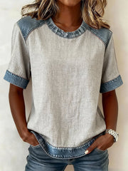 Women's Simple Solid Color Denim Patchwork Top